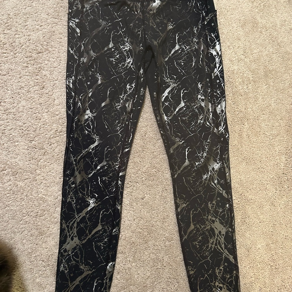 Black and Gray Marble Print Women's Pants